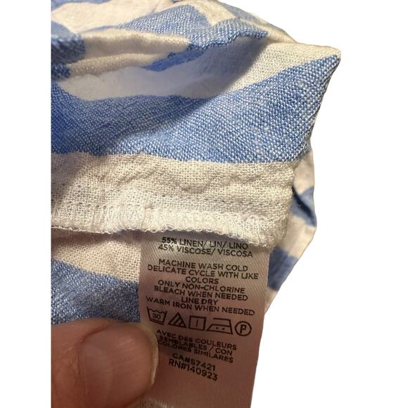 Ann Taylor Loft Blue and White Striped Linen Viscose Blend Tank Top Size Large - Picture 5 of 8
